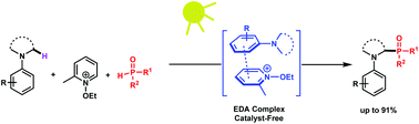 Graphical abstract: Visible-light-mediated α-phosphorylation of N-aryl tertiary amines through the formation of electron-donor–acceptor complexes: synthetic and mechanistic studies