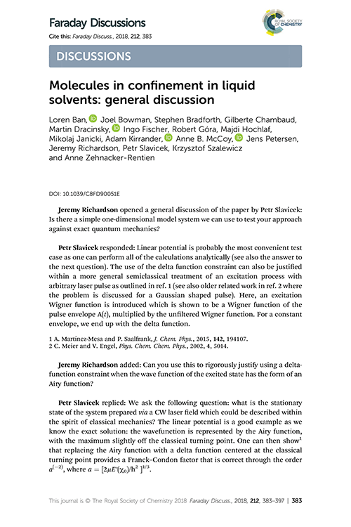 Molecules in confinement in liquid solvents: general discussion