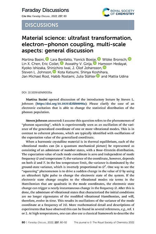 Material science: ultrafast transformation, electron–phonon coupling, multi-scale aspects: general discussion