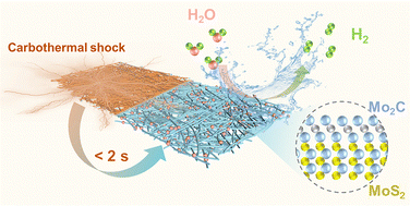Graphical abstract: Engineering heterostructured Mo2C/MoS2 catalyst with hydrophilicity/aerophobicity via carbothermal shock for efficient alkaline hydrogen evolution