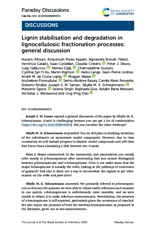 Lignin stabilisation and degradation in lignocellulosic fractionation processes: general discussion