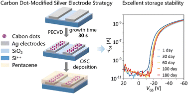 Graphical abstract: Realizing high-performance and stable organic field-effect transistors by a cost-effective carbon dot-modified silver electrode strategy