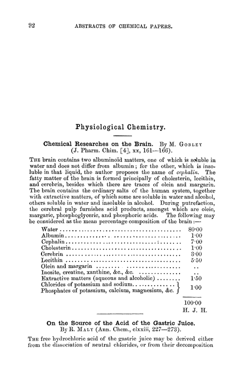 Physiological chemistry