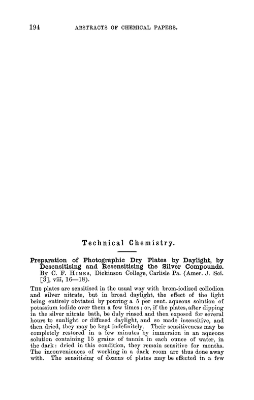 Technical chemistry