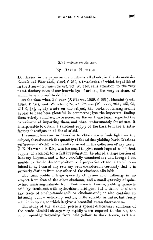 XVI.—Note on aricine