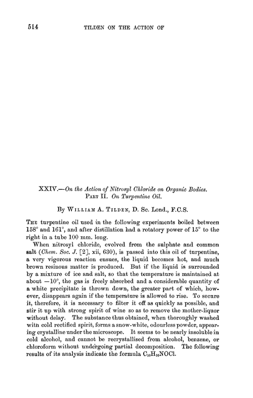 XXIV.—On the action of nitrosyl chloride on organic bodies. Part II. On turpentine oil