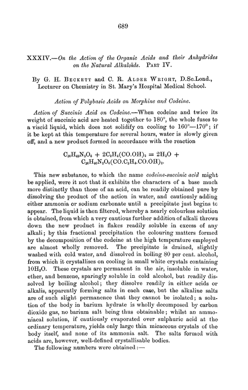XXXIV.—On the action of the organic acids and their anhydrides on the natural alkaloïds. Part IV