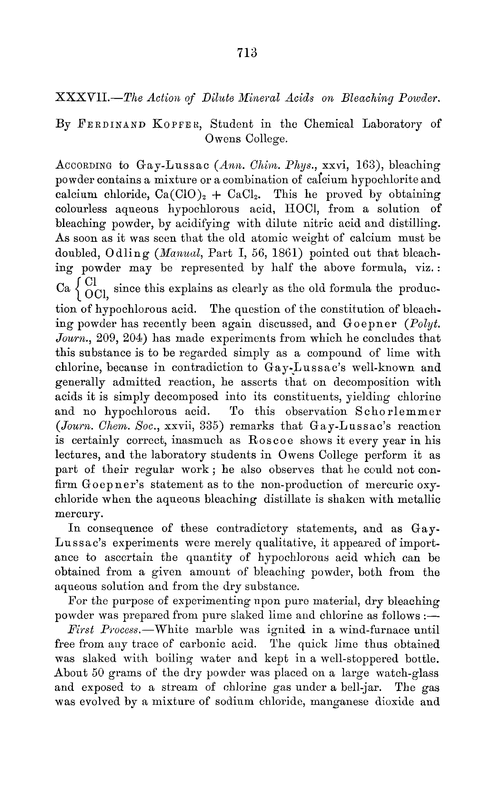 XXXVII.—The action of dilute mineral acids on bleaching powder