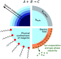 Graphical abstract: A critical analysis of electrospray techniques for the determination of accelerated rates and mechanisms of chemical reactions in droplets