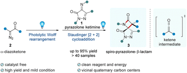 Graphical abstract: Visible-light-mediated sequential Wolff rearrangement and Staudinger cycloaddition enabling the assembly of spiro-pyrazolone-β-lactams