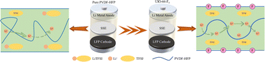 Graphical abstract: The effects of fluorinated metal–organic frameworks as additives in polymer-based electrolytes for all-solid-state lithium batteries