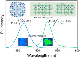 Graphical abstract: ZIF-8-assisted aqueous synthesis for highly stable green and blue perovskite phosphors