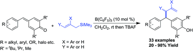 Graphical abstract: B(C6F5)3 catalysed 1,6-conjugate allylation of para-quinone methides: expedient access to allyl diarylmethanes