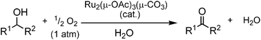 Graphical abstract: Water-soluble diruthenium complexes bearing acetate and carbonate bridges: highly efficient catalysts for aerobic oxidation of alcohols in water