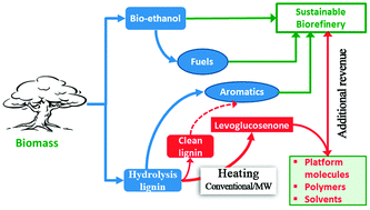 Graphical abstract: A new perspective in bio-refining: levoglucosenone and cleaner lignin from waste biorefinery hydrolysis lignin by selective conversion of residual saccharides