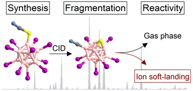 Graphical abstract: Generation and reactivity of the fragment ion [B12I8S(CN)]− in the gas phase and on surfaces