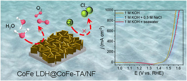 Graphical abstract: Tannic acid salt-modified CoFe-layered double hydroxide boosts stable seawater oxidation at an industrial-level current density