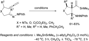 Graphical abstract: A diastereoselective carbocyclisation of allene-hydrazones through the intramolecular allylic transfer reaction
