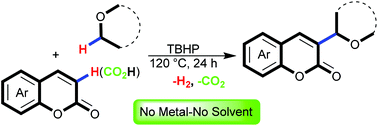 Graphical abstract: Peroxy mediated Csp2–Csp3 dehydrogenative coupling: regioselective functionalization of coumarins and coumarin-3-carboxylic acids
