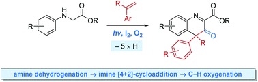 Graphical abstract: Photoinduced iodine-mediated tandem dehydrogenative Povarov cyclisation/C–H oxygenation reactions