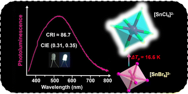 Graphical abstract: Multifunctional dielectric/optical response with broadband white light emission in a hybrid stannic halide crystal