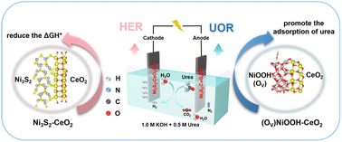 Graphical abstract: CeO2-enhanced surface reconstruction of Ni3S2 nanosheets for improved urea-assisted water splitting performance