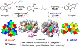 Graphical abstract: Insights into the mechanism and origin of multifunctional ligand effects on chemoselectivity in Pd-catalyzed unnatural prenylation and geranylation of oxindoles with isoprene